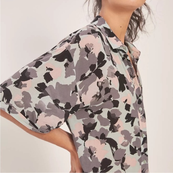 Anthropologie Maeve Rita Floral Tunic Blouse Top Longline Button Up Oversized S - Picture 5 of 12